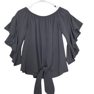 Women's Grey Top  Blouse with Front Tie  Size S